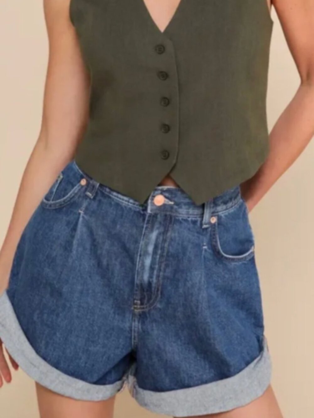 We The Free Danni High Rise Shorts Denim Dark Wash Oversized Cuff Size Large